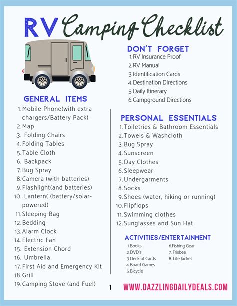 Camper Checklist For Your Rv Free Camper Packing List Printable