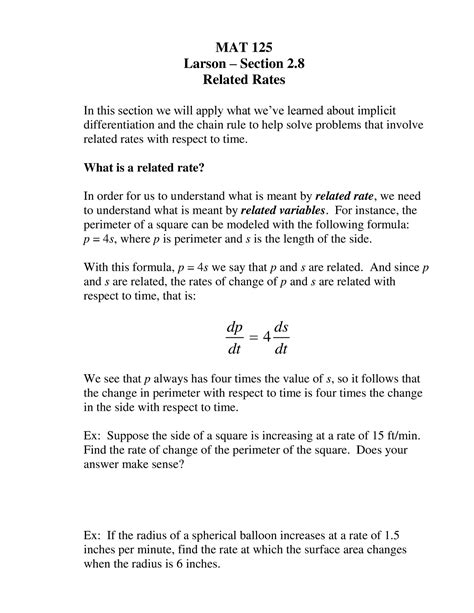 28 Related Rates Chapter Summary Of Important Formulas Steps And