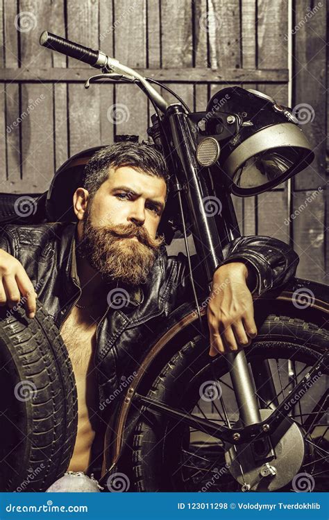 Bearded Man Hipster Biker Stock Photo Image Of Vintage 123011298