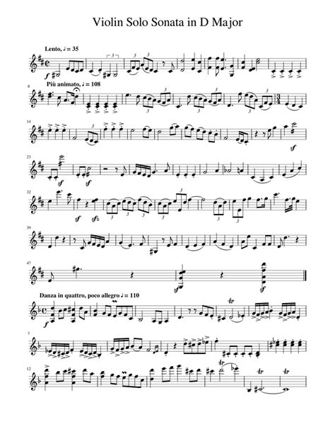 Sonata For Solo Violin In D Major Sheet Music For Violin Solo