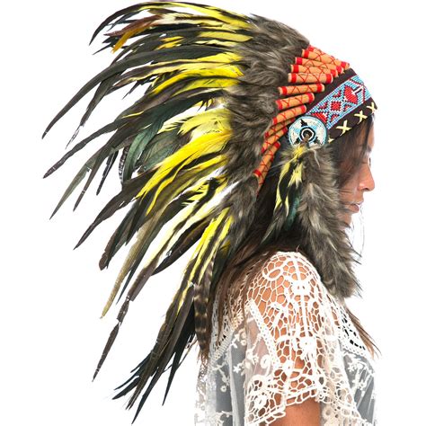 Feather Headdress Native American Indian Inspired Adjustable Yellow