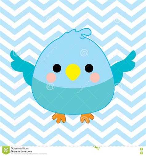 Baby Shower Illustration With Cute Baby Bird On Blue