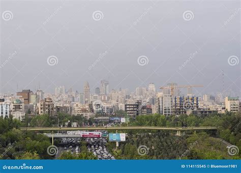 Tehran Skyline In Spring Season Modern Architectural Buildings