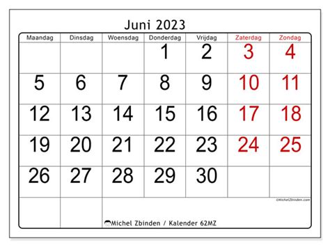 Kalender Juni 2023 Om Af Te Drukken “62mz” Michel Zbinden Be