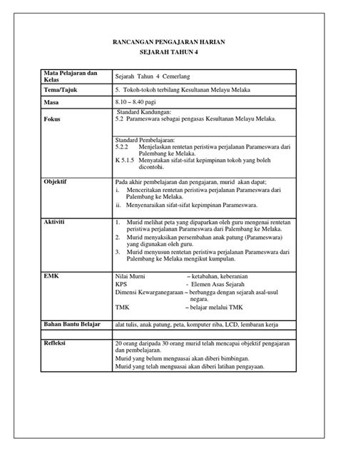 Contoh Rph Sejarah Tahun 4 2018 Lewisattaylor