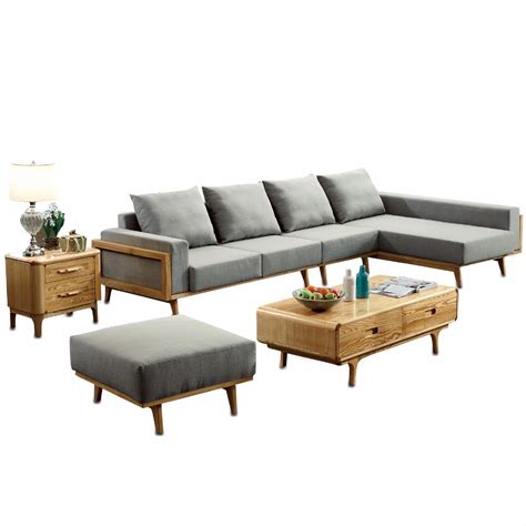 1801b64 Modern Living Room Ash Wood Solid Wood Sofa Set Simple Style