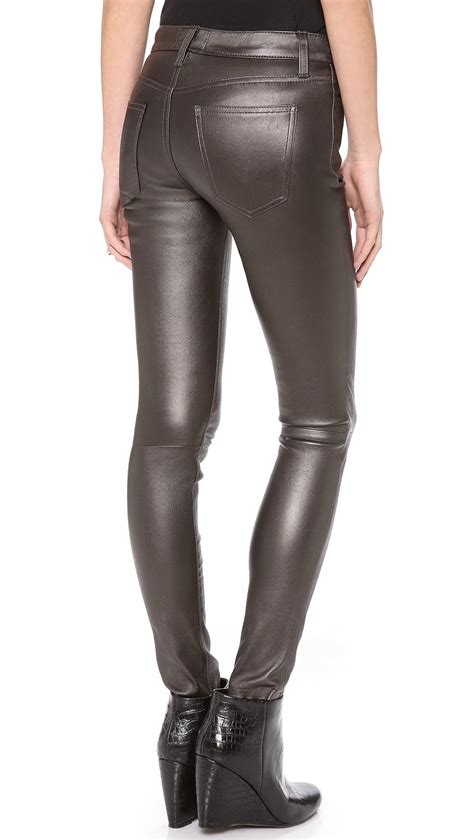 Current Elliott The Ankle Skinny Leather Pants In Metallic Pewter Gray