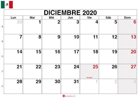 Descargar 🇲🇽 Calendario México Diciembre 2020 Calendarena