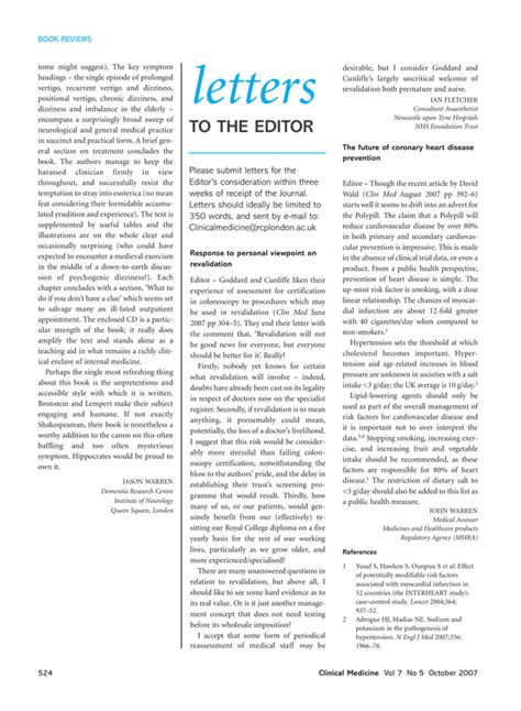 Letters To The Editor Rcp Journals