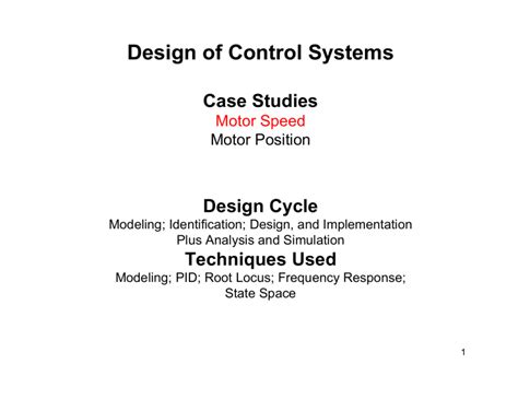 Design Of Control Systems