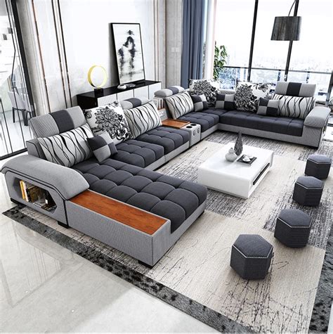 New Arrival Modern Design U Shaped Sectional 7 Seater Fabric Corner