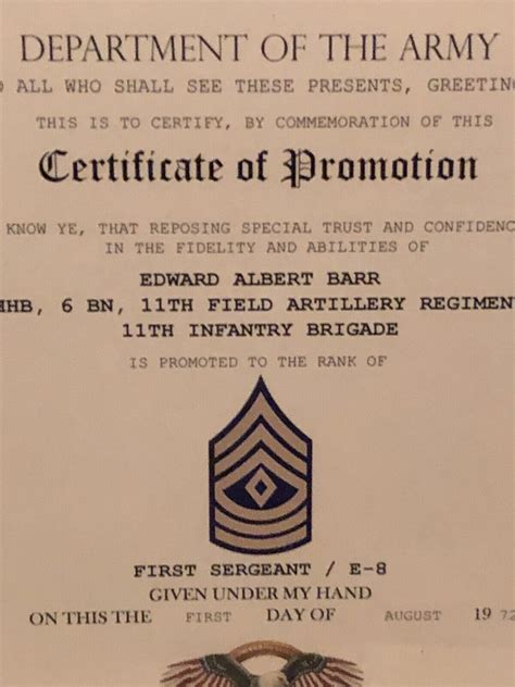 First Sergeant 1sg E 8 Us Army ~ Commemorative Promotion