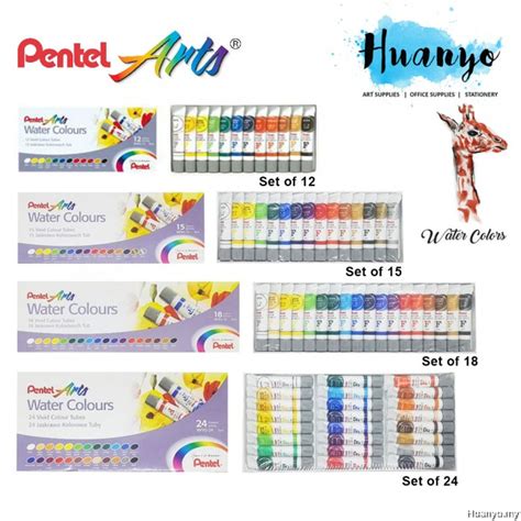 Pentel Arts Water Colour Set 12 15 18 24 Colours Set