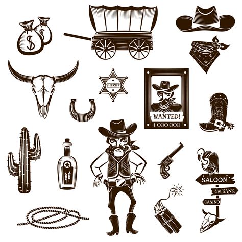 Cowboy Black White Icons Set 467116 Vector Art At Vecteezy