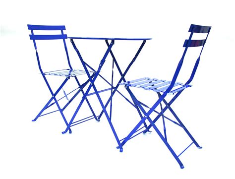 Habitat kelby metal bistro table and 2 bentwood chairs set bnib's. Blue Metal Folding Bistro Chair & Table Set For Hire - BE ...