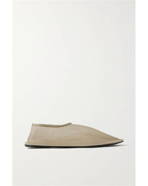 The Row Sock Leather Trimmed Mesh Flats In Natural Lyst