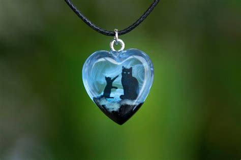 Black Cat Necklace Heart Necklace Cat Mom T Mothers Etsy