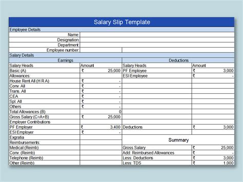 Excel Of Salary Slip Templatexlsx Wps Free Templates