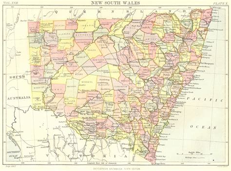 New South Wales Australia Showing Counties Britannica 9th Edition