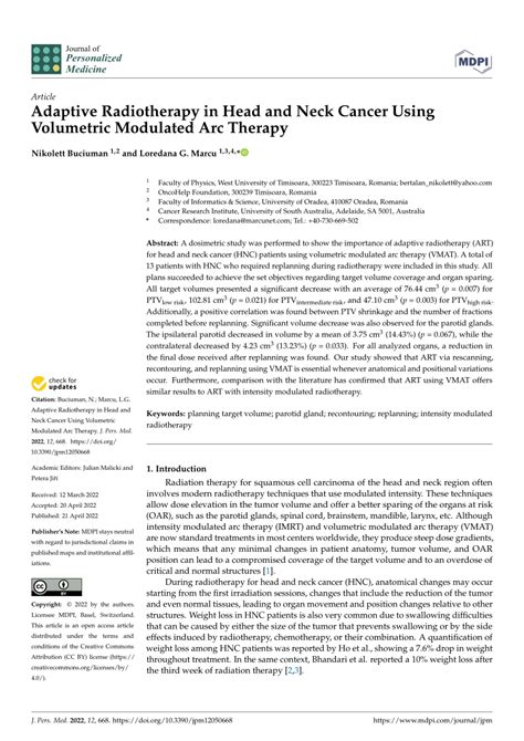 Pdf Adaptive Radiotherapy In Head And Neck Cancer Using Volumetric