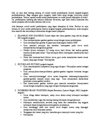 10 Contoh Model Pembelajaran Kurikulum 2013