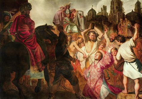 The Stoning Of Saint Stephen Painting By Rembrandt Van Rijn