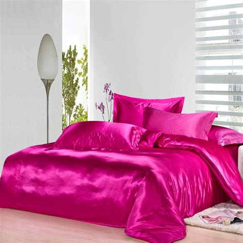 Hot Pink Natural Mulberry Silk Bedding Set King Size Queen Full Twin Luxury Rose Red Duvet Cover