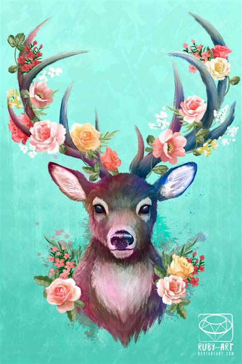 Deer Of Spring Pop Art Collection By Ruby Art Animal Paintings