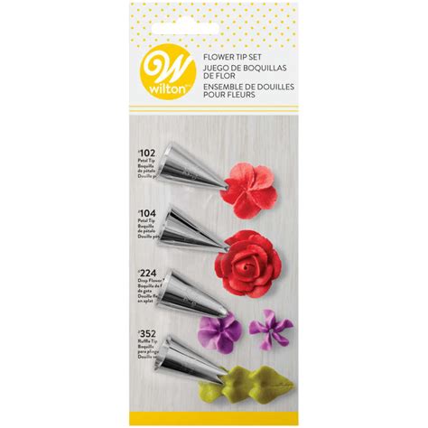 After use, wash your tips in warm, soapy water, then rinse and allow to dry completely before storing. Flower Decorating Tip Set, 4-Piece | Wilton