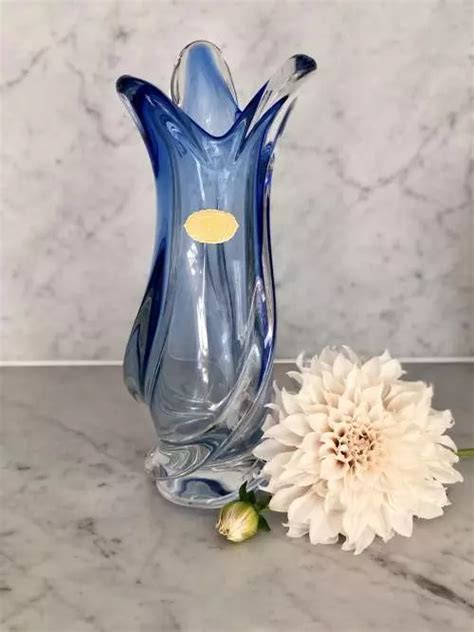 Tall Cobalt Blue Spiral Crystal Vase By Val Saint Lambert In Antique