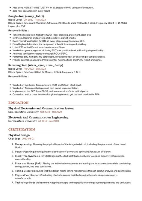 Physical Design Engineer Cv Sample In Resumekraft