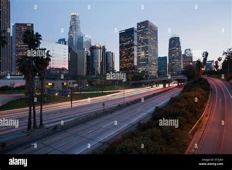 Downtown Los Angeles At Night Stock Photo Alamy