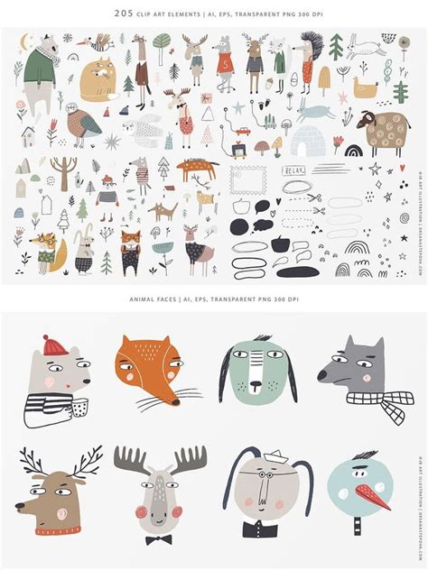 Scandinavian Kids Clipart Nordic Design Forest Animals Png Etsy