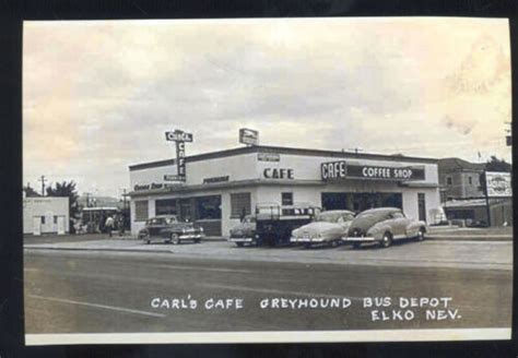 Real Photo Elko Nevada Carls CafÉ Greyhound Bus Depot Postcard Copy