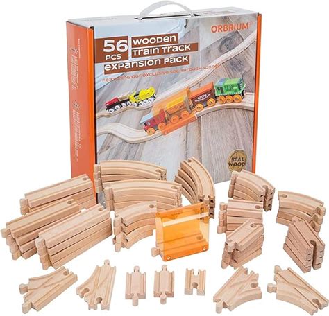 Orbrium Toys 56 Piece Wooden Train Track Expansion Pack With Tunnel