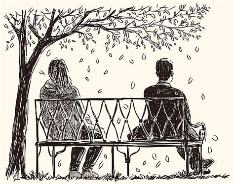 Drawing Of Two People Sitting On A Bench Illustrations Royalty Free