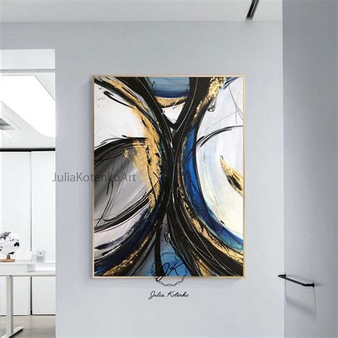 Gold Leaf Painting Oversize Painting Black And White Abstract Etsy