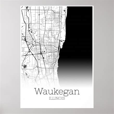 Waukegan Map Illinois City Map Poster Au