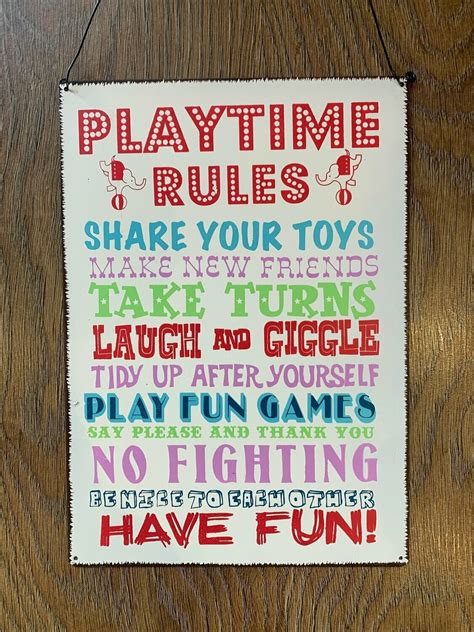 Playtime Rules Metal Plaque