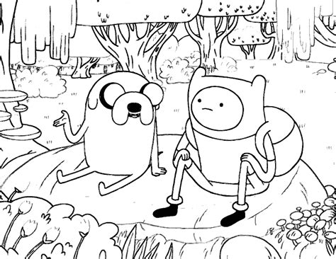 Adventure Time Sitting Relaxed In The Woods Coloring Pages For Kids Yq