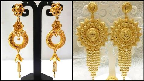 K Solid Gold Long Earrings Collection Different Styles Beautiful And