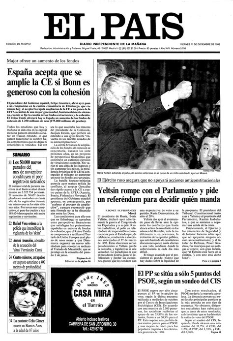 Portada 11 De Diciembre De 1992 Aniversario El PaÍs