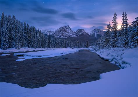 Alberta Canada Canadian Rockies Mountain River Snow Winter Wallpaper