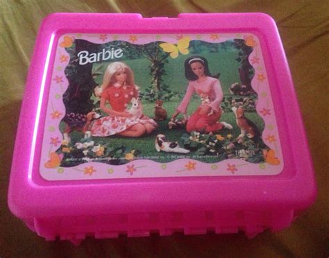 pink barbie lunchbox vintage 1997 plastic lunch box barbie and friends thermos lunchbox barbie