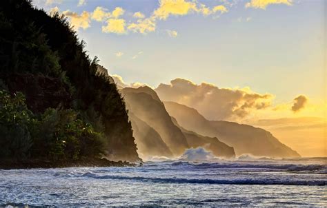 Kee Beach Sunset Na Pali Coastline North Coast Kauai Hawaii Hd