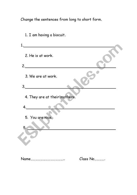 English Worksheets Short Forms