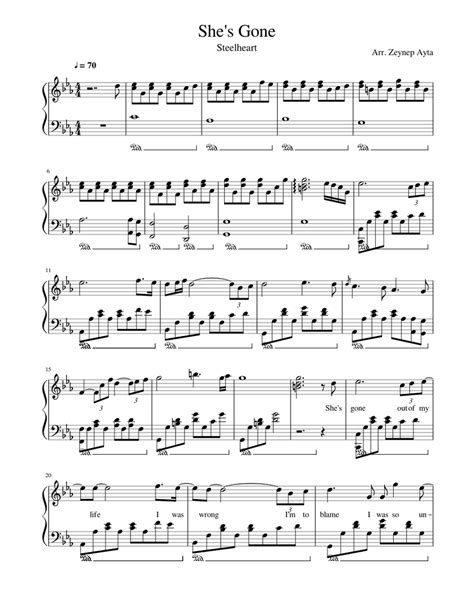 Shes Gone Steelheart Sheet Music For Piano Solo