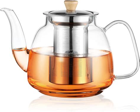 Cnglass 1100ml Glass Teapot With Infuser Clear Glass Tea Kettle With Removable Stainless Steel