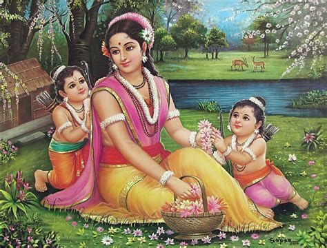 Sita With Luv And Kush Hindu Hindu Gods Indian Gods