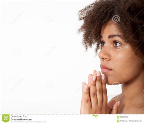 Portrait Beautiful Black Woman Praying Young Girl With Her Hands